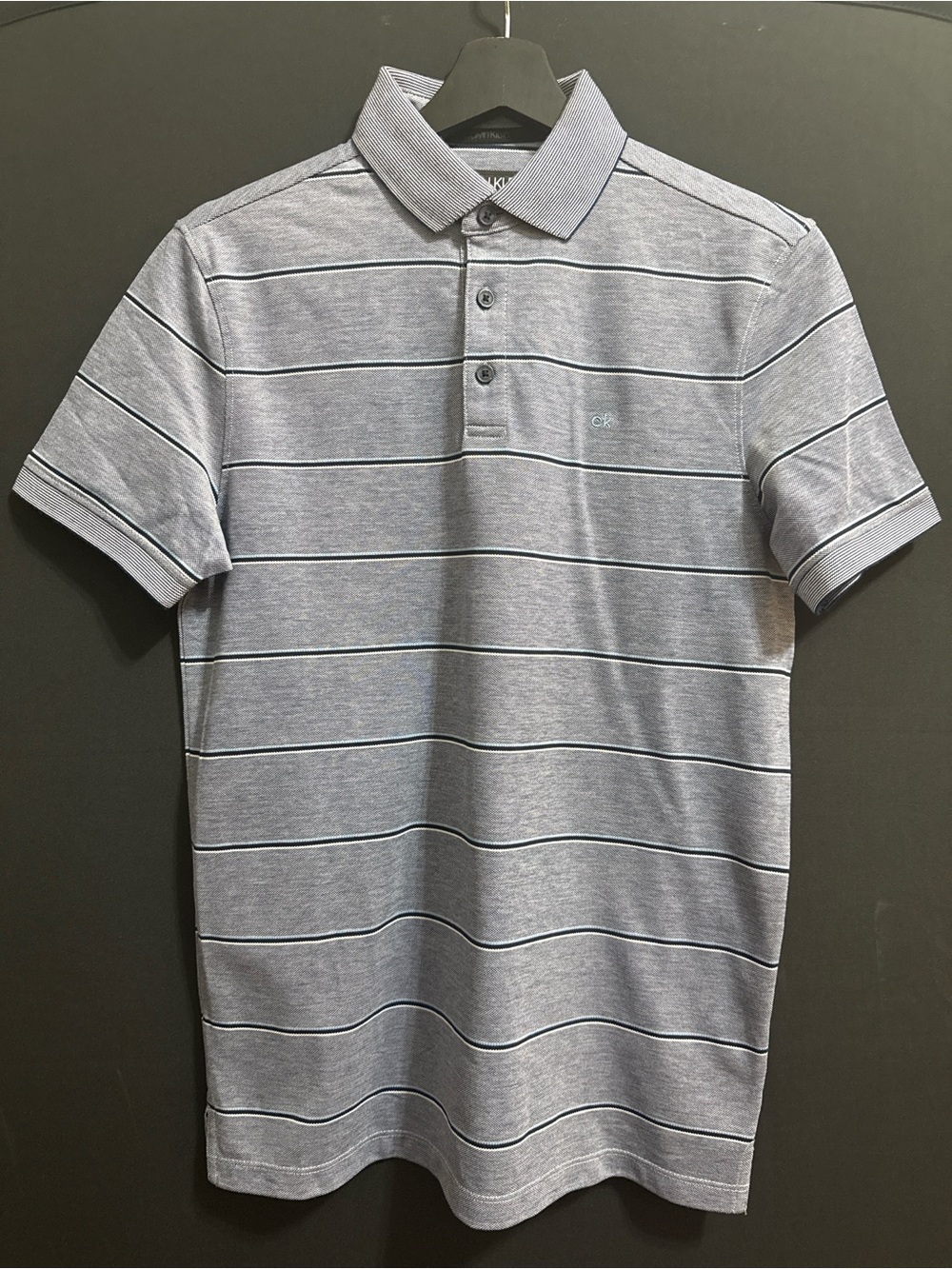 Calvin Klein Youth/Men Heather Light Blue Horizontal Stripe Polo